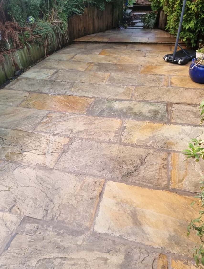 Stone path after being jet washed