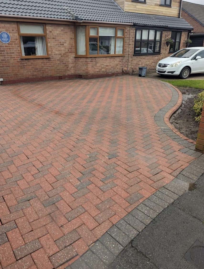 Block driveway after being jet washed